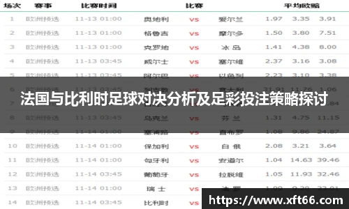 法国与比利时足球对决分析及足彩投注策略探讨